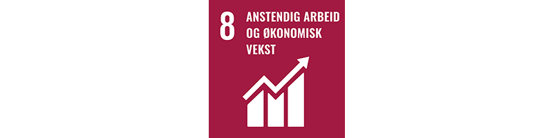 FNs bærekraftsmål 8. Tekst i bilde: Anstendig arbeid og økonomisk vekst.