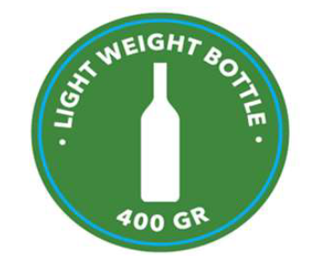 Part of bottle label saying &quot;Light weight bottle, 400 gr&quot;.
