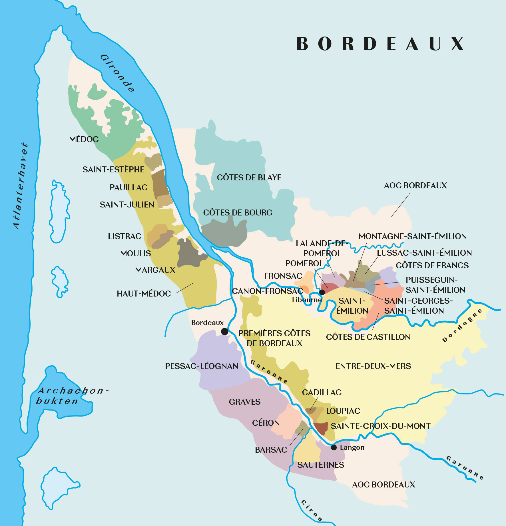 kart over vinområdet Bordeaux