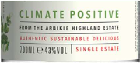 Part of a bottle label with the heading &quot;Climate positive&quot;.