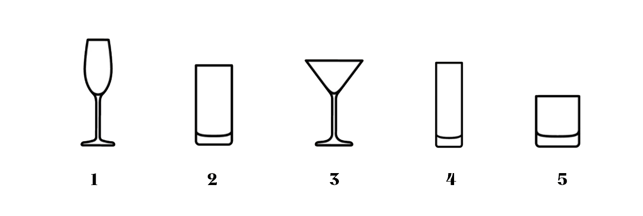 illustrasjon med ulike cocktail-glass.